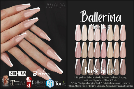Second Life Marketplace - Avada~ Ballerina Nails - Nude Glitter